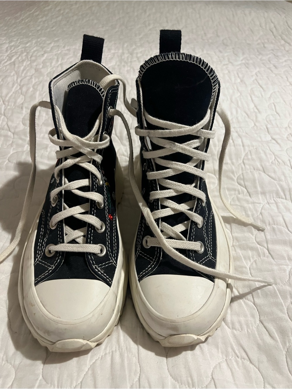 Converse Black High-Top Platform Sneakers with Floral Embroidery - Picture 3 of 7